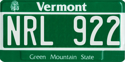 VT license plate NRL922