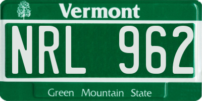 VT license plate NRL962
