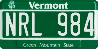 VT license plate NRL984