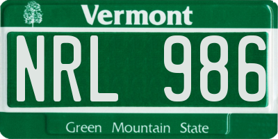 VT license plate NRL986