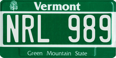 VT license plate NRL989