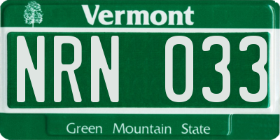 VT license plate NRN033