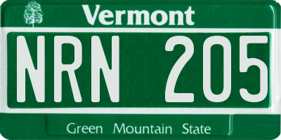 VT license plate NRN205
