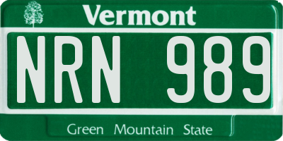 VT license plate NRN989