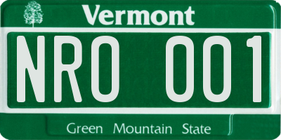 VT license plate NRO001