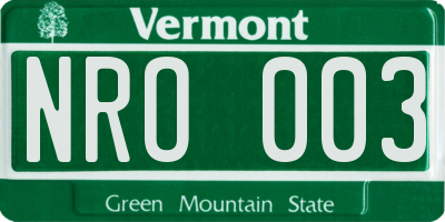 VT license plate NRO003