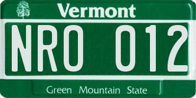 VT license plate NRO012