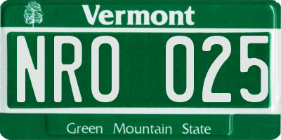 VT license plate NRO025