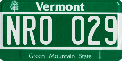 VT license plate NRO029