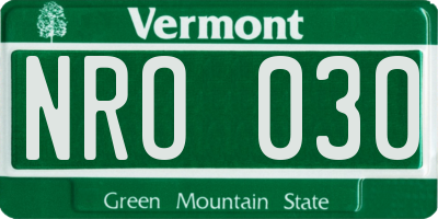 VT license plate NRO030