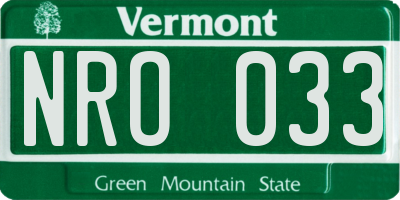 VT license plate NRO033