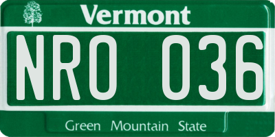 VT license plate NRO036