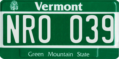 VT license plate NRO039