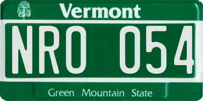 VT license plate NRO054