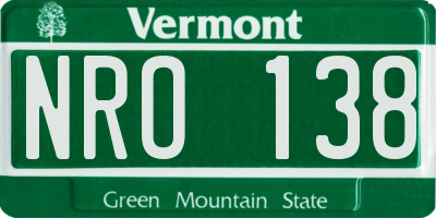 VT license plate NRO138