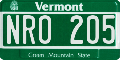 VT license plate NRO205