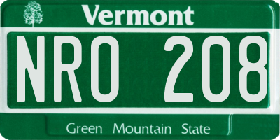 VT license plate NRO208