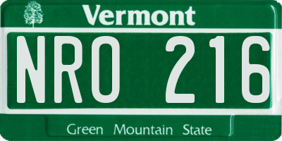 VT license plate NRO216