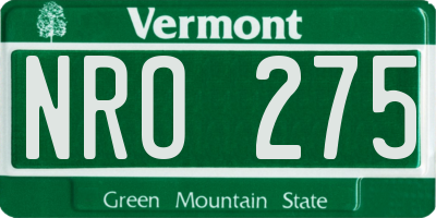 VT license plate NRO275