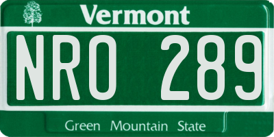 VT license plate NRO289