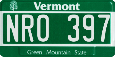 VT license plate NRO397