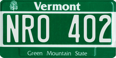 VT license plate NRO402