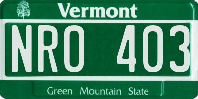 VT license plate NRO403