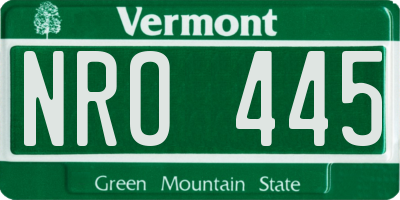 VT license plate NRO445
