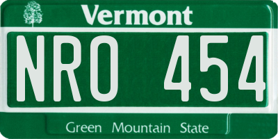 VT license plate NRO454