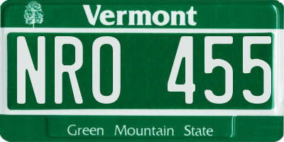 VT license plate NRO455