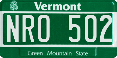 VT license plate NRO502