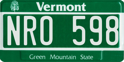 VT license plate NRO598
