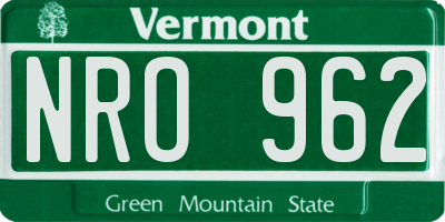 VT license plate NRO962