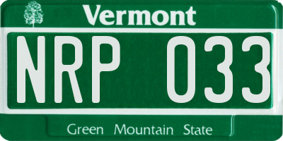 VT license plate NRP033