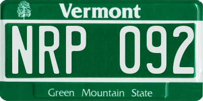 VT license plate NRP092