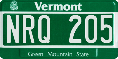 VT license plate NRQ205