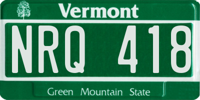 VT license plate NRQ418