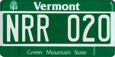 VT license plate NRR020