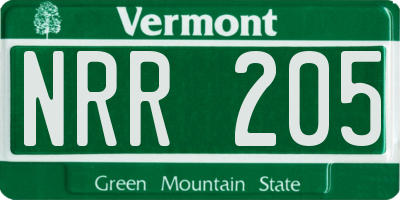 VT license plate NRR205