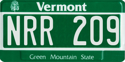 VT license plate NRR209