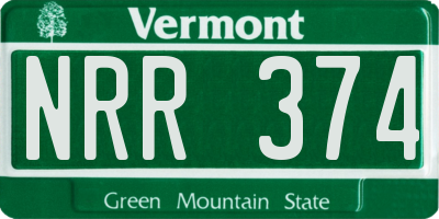VT license plate NRR374