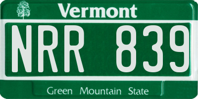 VT license plate NRR839