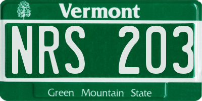 VT license plate NRS203