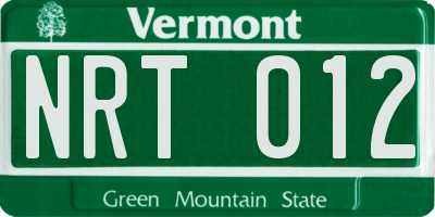 VT license plate NRT012