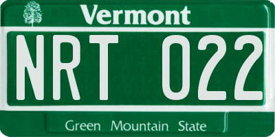 VT license plate NRT022