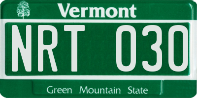 VT license plate NRT030