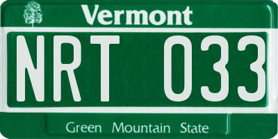 VT license plate NRT033