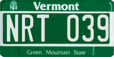 VT license plate NRT039
