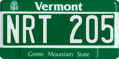 VT license plate NRT205