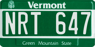 VT license plate NRT647